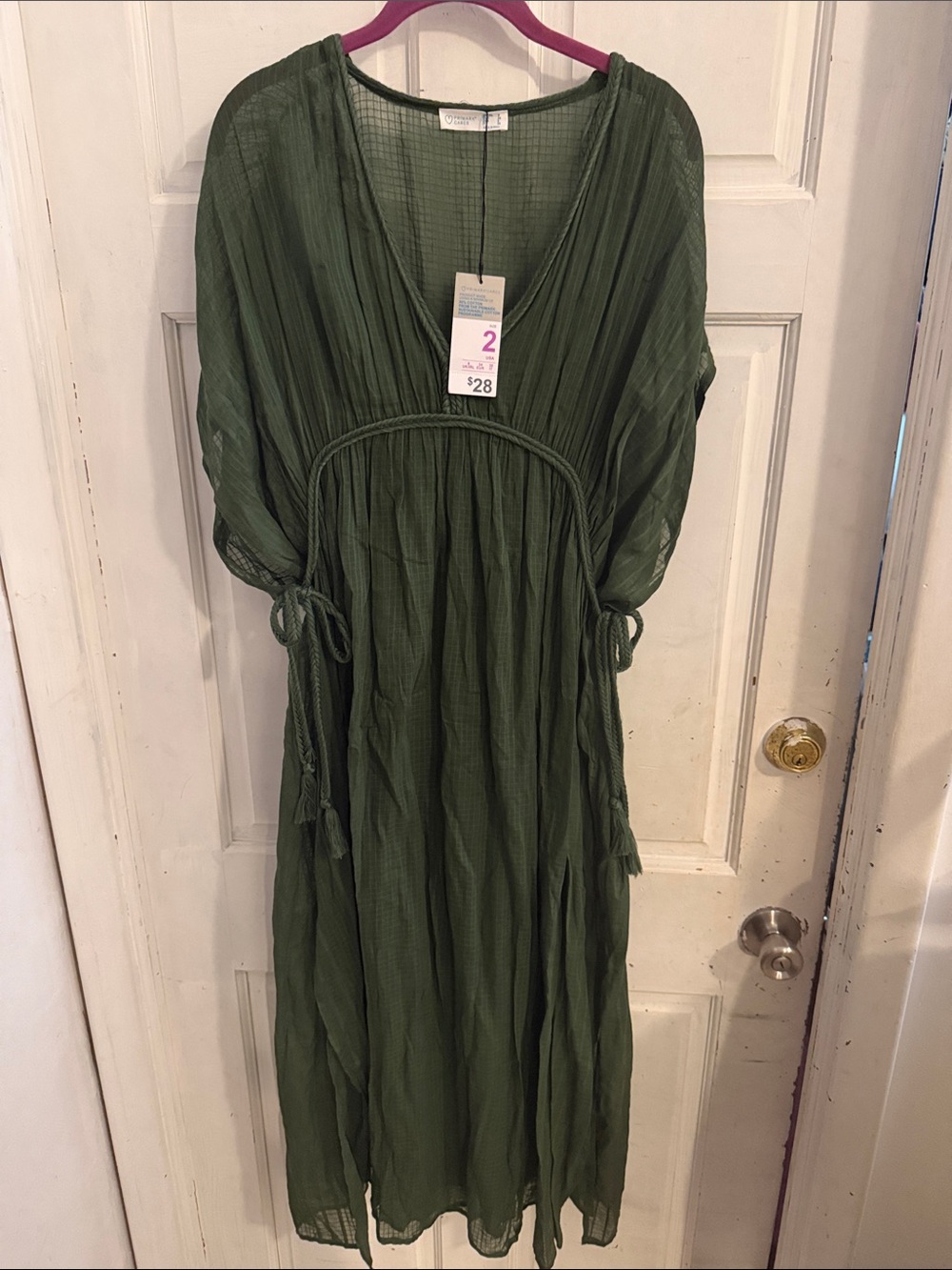 NWT Primark Olive Green Gauze Maxi Dress with V-Neck size 2